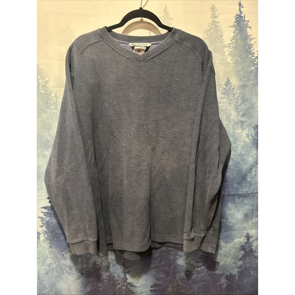 Columbia Men's Sweater Gray Pullover V neck Long Sleeve Cotton Polyester Size XL